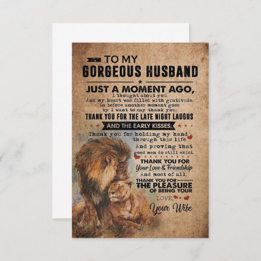 Carte De Remerciements Mari Un Moment À Mon Magnifique Mari (Devant / Derrière)