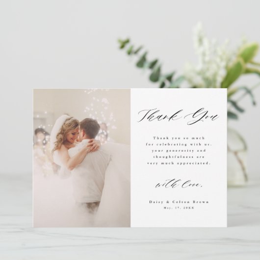 Carte De Remerciements Mariage 2 photo élégant à la main (Debout devant)