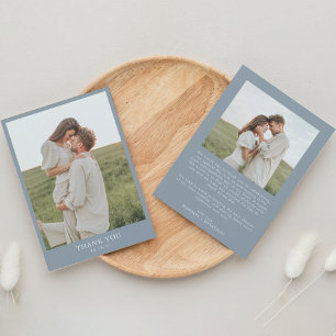 Carte De Remerciements Mariage 2 Photos Classe Simple Bleu Poussière