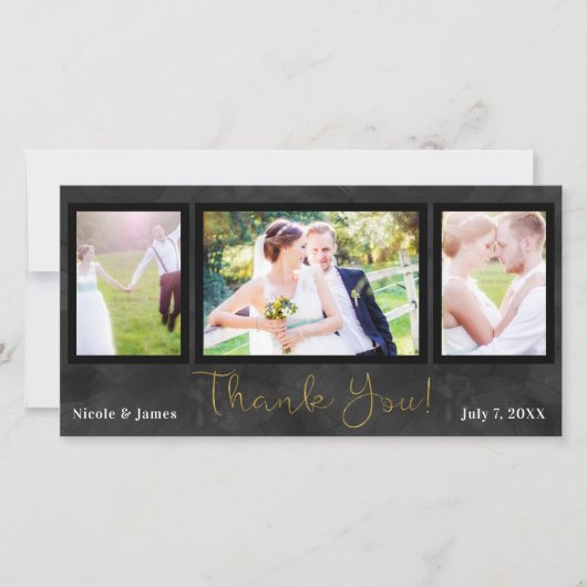 Carte De Remerciements Mariage 3 Photo Image Noir Or Remerciement (Devant)