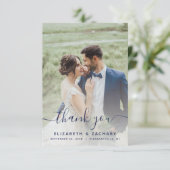 Carte De Remerciements mariage à 2 photos bleu marine (Debout devant)