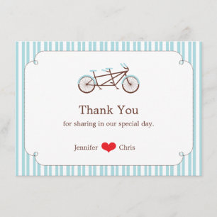 Carte De Remerciements Mariage à bicyclette bleu et blanc rétro Tandem