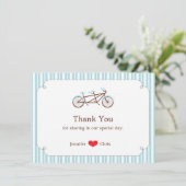 Carte De Remerciements Mariage à bicyclette bleu et blanc rétro Tandem (Debout devant)