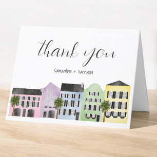 Carte De Remerciements Mariage à Charleston sous la Rainbow Row / Élégant