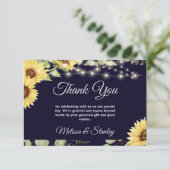 Carte De Remerciements Mariage à cordes Eucalyptus de tournesol bleu (Debout devant)