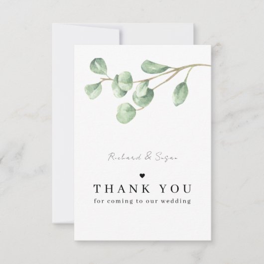 Carte de remerciements mariage à eucalyptus minima (Devant)