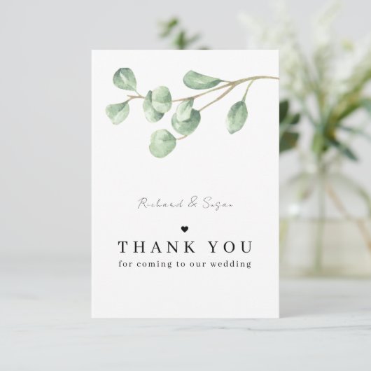 Carte de remerciements mariage à eucalyptus minima (Debout devant)