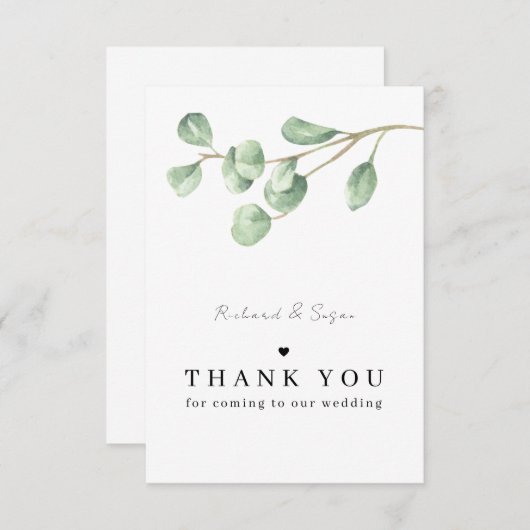 Carte de remerciements mariage à eucalyptus minima (Devant / Derrière)