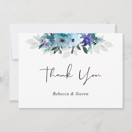 Carte De Remerciements Mariage à fleurs bleu pourpre et somptueux (Devant)