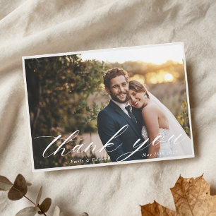 Carte De Remerciements Mariage à la calligraphie fantaisiste avec deux ph