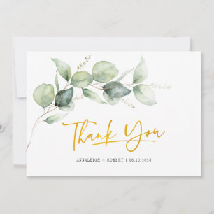Carte De Remerciements Mariage à la calligraphie manuscrite avec feuillag