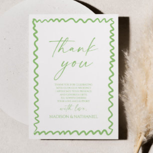 Carte De Remerciements Mariage à la frontière ondulée verte Citrus Capric