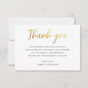 Carte De Remerciements Mariage à la typographie simple en or. Calligraphi