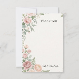 Carte De Remerciements Mariage à la verdure de rose carminée