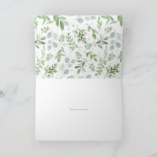 Carte De Remerciements Mariage à l'aquarelle avec verdure et fleurs blanc (Intérieur)