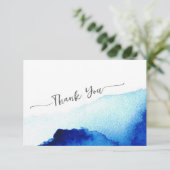 Carte De Remerciements Mariage à l'aquarelle bleu indigo écriture moderne (Debout devant)