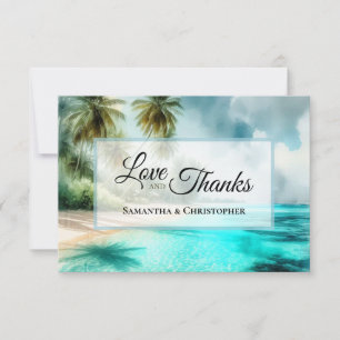 Carte De Remerciements Mariage à l'aquarelle de la plage tropicale Amour