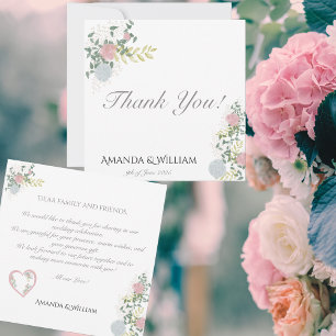 Carte De Remerciements Mariage à l'aquarelle florale fine