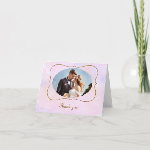 Carte De Remerciements Mariage à l'aquarelle rose avec accents dorés faux