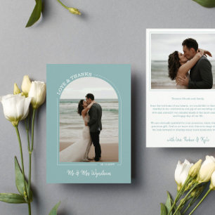 Carte De Remerciements Mariage à l'Arche Bleu Ecume de Mer Photo Amour &