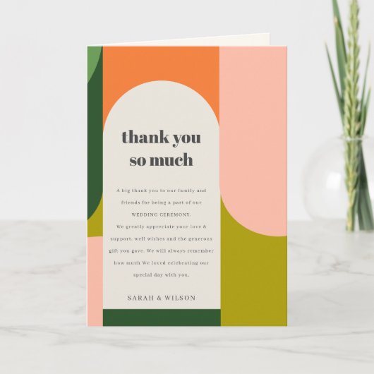 Carte De Remerciements Mariage à l'arche rétro chic coloré brillant funky (Devant)