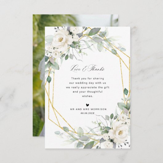 carte de remerciements mariage à l'eucalyptus (Devant / Derrière)