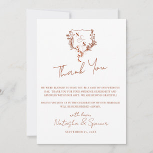 Carte De Remerciements Mariage à Monogramme de Blason Floral Rustique For