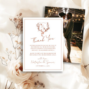 Carte De Remerciements Mariage à Monogramme de Blason Floral Rustique For