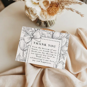 Carte De Remerciements Mariage à ruban floral noir et blanc