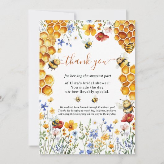 Carte De Remerciements Mariage à thème abeille et miel aquarelle (Devant)