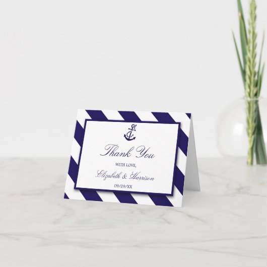 Carte De Remerciements Mariage Ancre bleu marine (Devant)