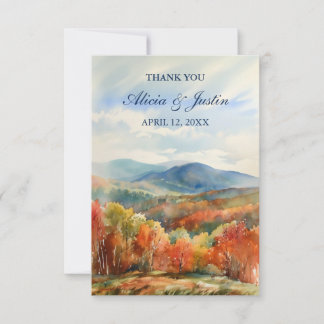 Carte De Remerciements Mariage aquarelle en automne dans les monts Blue R