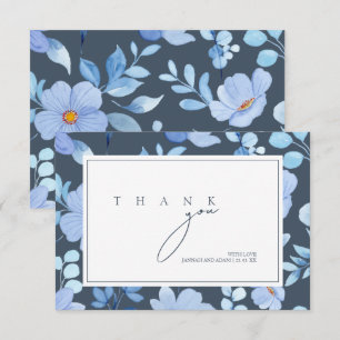 Carte De Remerciements Mariage Aquarelle Fleur Sauvage Bleu Ardoise