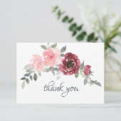 Carte De Remerciements Mariage aquarelle fleurs rose burgundy (Debout devant)