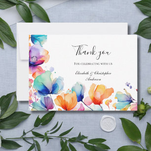 Carte De Remerciements Mariage aquarelle florale bleu orange vif
