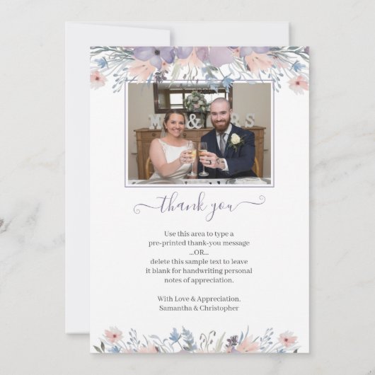 Carte De Remerciements Mariage Aquarelle Purple Lavande Flore Script (Dos)