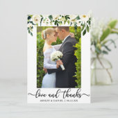 Carte De Remerciements Mariage Aquarelle Vert Blanc Floral Photo (Debout devant)