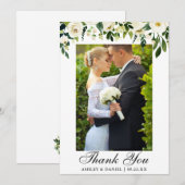 Carte De Remerciements Mariage Aquarelle Vert Blanc Floral Photo (Devant / Derrière)