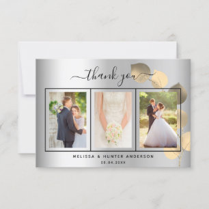 Carte De Remerciements Mariage argent eucalyptus or script photo