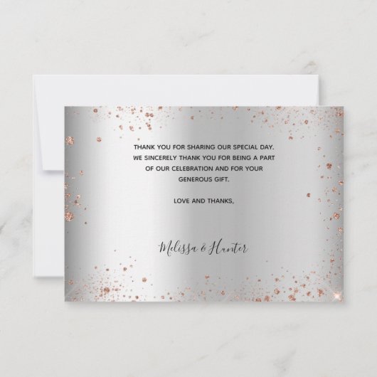 Carte De Remerciements Mariage argent photo rose coeur script élégant (Dos)