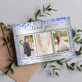 Carte De Remerciements Mariage argent royal bleu photo script