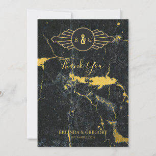Carte De Remerciements Mariage Art déco en marbre d'or noir