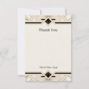 Carte De Remerciements Mariage Art Déco Noir Or Glamour