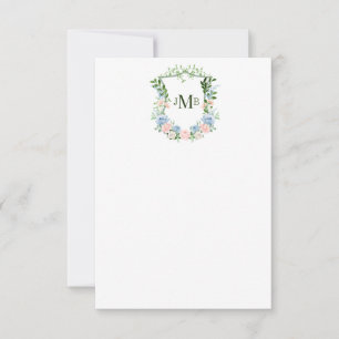 Carte De Remerciements Mariage au blason floral bleu poussiéreux