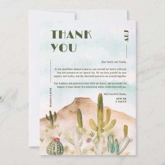 Carte De Remerciements Mariage au désert Boho Cactus Arizona (Devant)