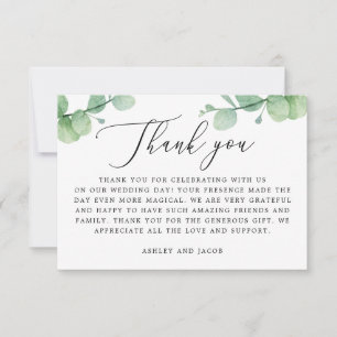 Carte De Remerciements Mariage au feuillage d'eucalyptus Jardin botaniq