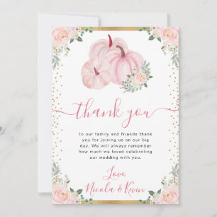Carte De Remerciements Mariage Automnal de Citrouille Florale Rose Clair