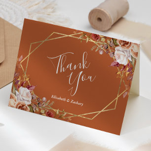 Carte De Remerciements Mariage Automnal Floral Orange Brûlé