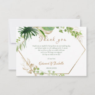 Carte De Remerciements Mariage aux feuilles de palmier vert aquarelle tro