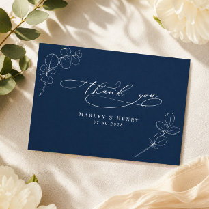 Carte De Remerciements Mariage aux feuilles d'eucalyptus botanique bleu m